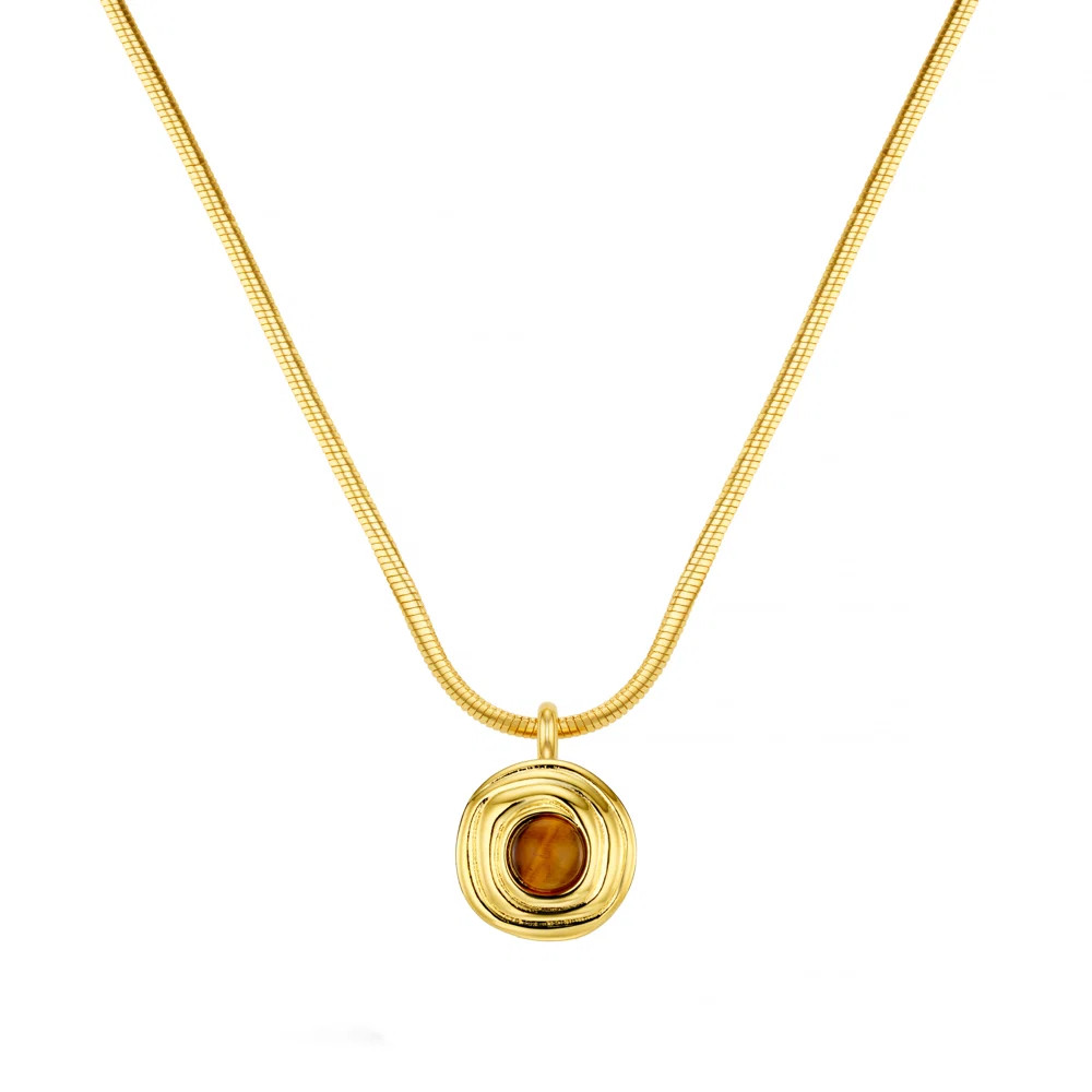 Snake Chain & Semi-Precious Tiger's Eye Pendant Necklace | Orelia