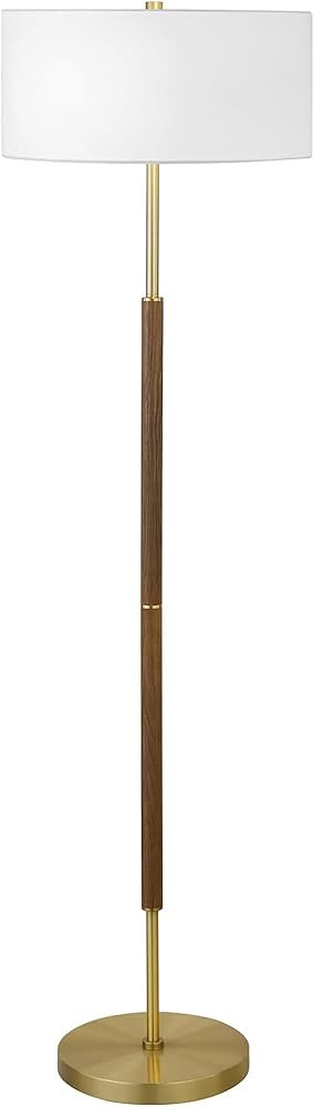 Henn&Hart 2-Light Floor Lamp with Fabric Shade in Rustic Oak/Brass/White, Floor Lamp for Home Off... | Amazon (US)