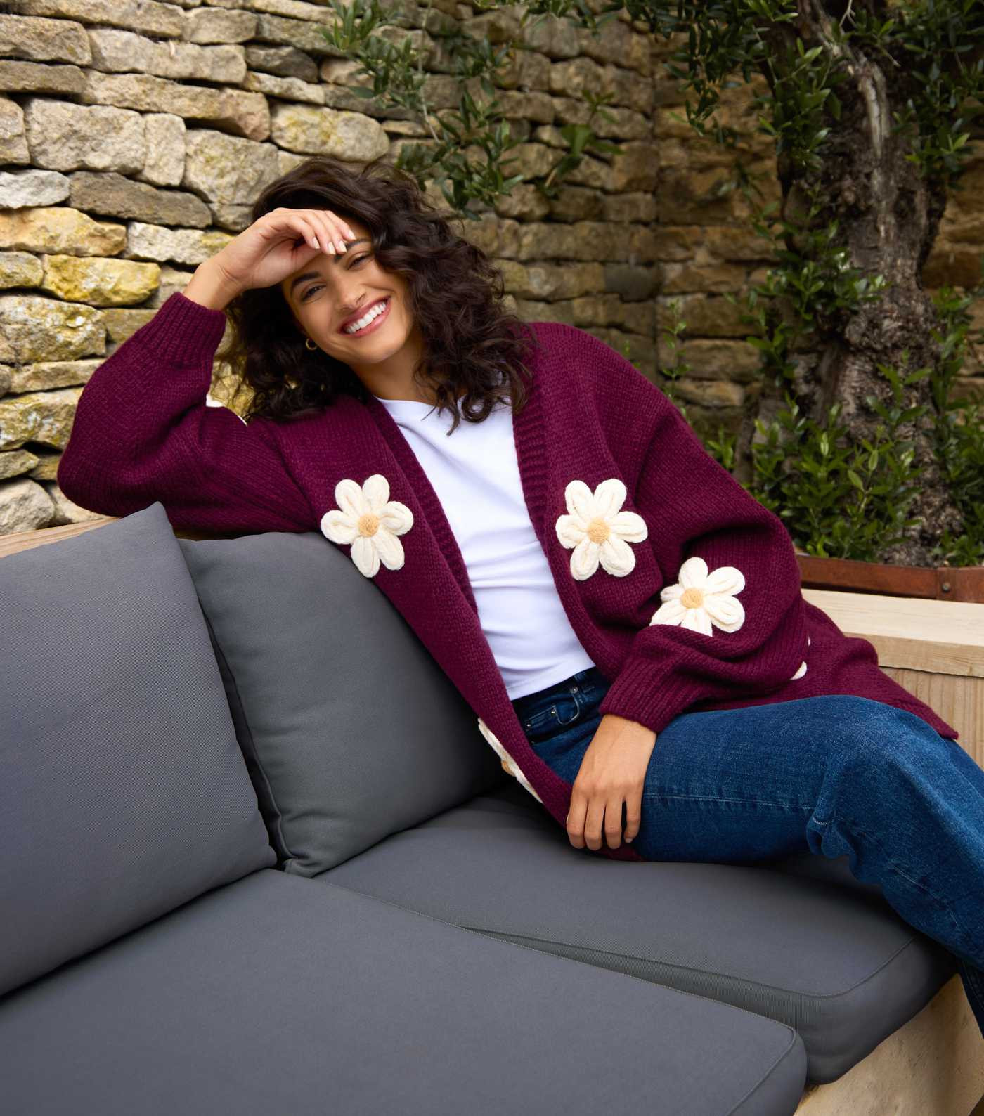 Blue Vanilla Burgundy Daisy Embroidered Cardigan | New Look | New Look (UK)