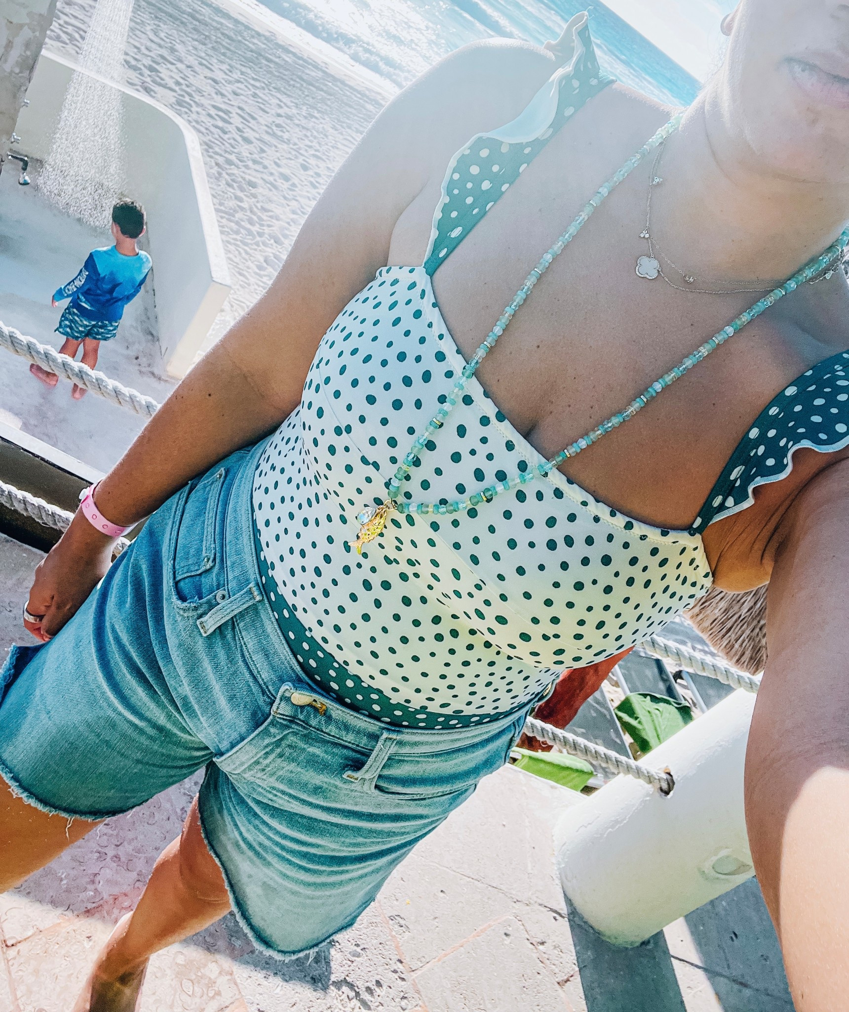 Summersalt swimsuit
Beaded necklace
Vacation outfit
Jean shorts 


#LTKdayinmylife #LTKTravel #LTKootd