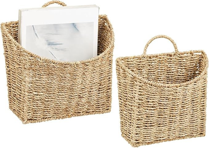 mDesign Woven Seagrass Hanging Wall Storage Basket for Flowers & Essentials, Decorative Boho Moun... | Amazon (US)