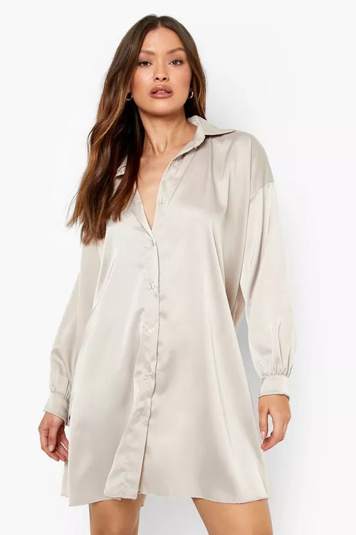 Heavy Satin Oversized Floaty Shirt Dress | Boohoo.com (US & CA)