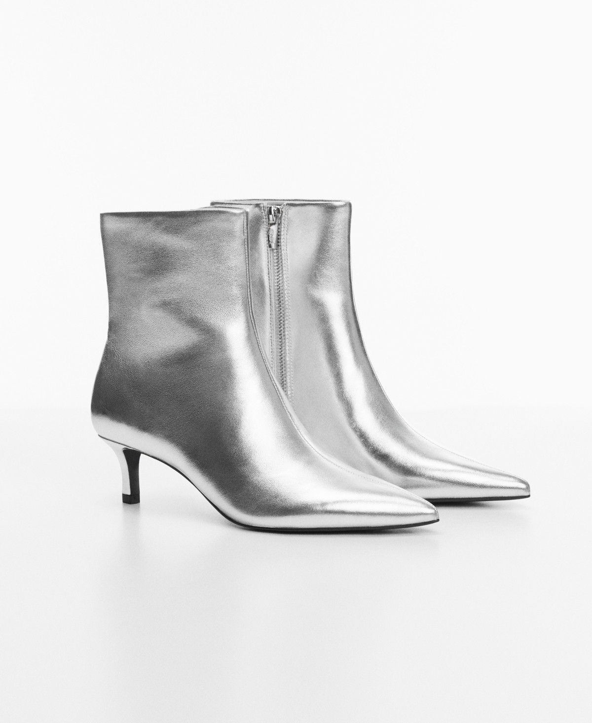 Mango Women's Kitten Heels Leather Boots - Silver | Macy's