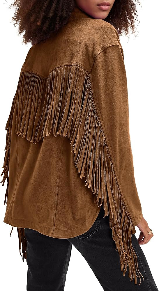 Locachy Women's Faux Suede Fringe Jacket Vintage Western Cowgirl Tassel Jackets Country Concert O... | Amazon (US)