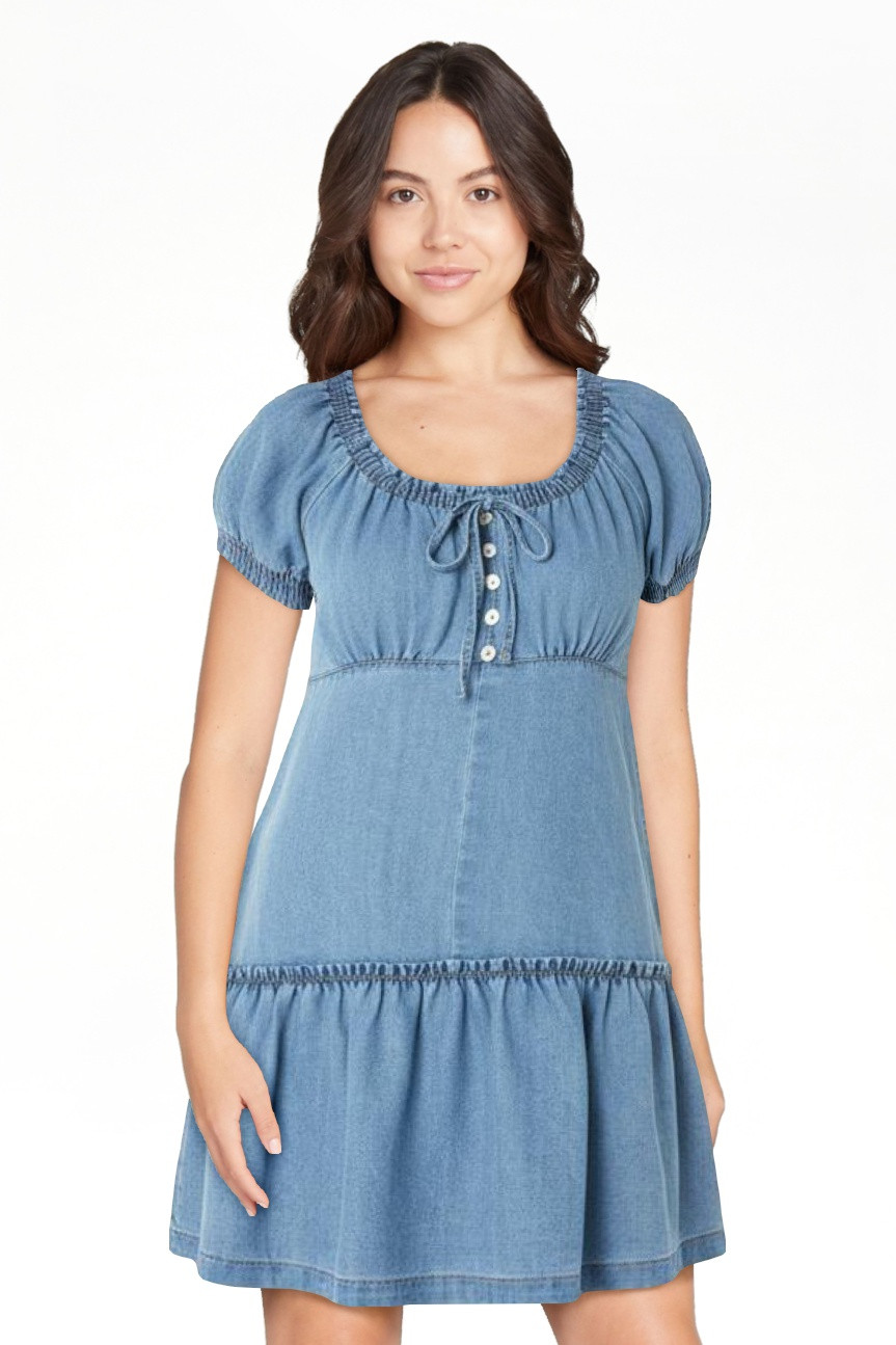 Celebrity Pink Women’s and Women's Plus Denim Mini Dress with Puff Sleeves, Sizes XS-XXXL | Walmart (US)