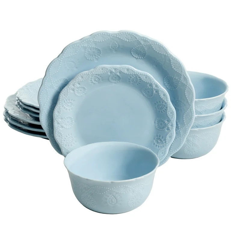 The Pioneer Woman Cowgirl Lace 12-Piece Dinnerware Set, Light Blue - Walmart.com | Walmart (US)