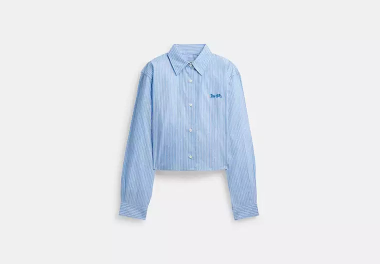 Coach Outlet Striped Cropped Button Up Shirt - Blue, Size: 2 | Coach Outlet US
