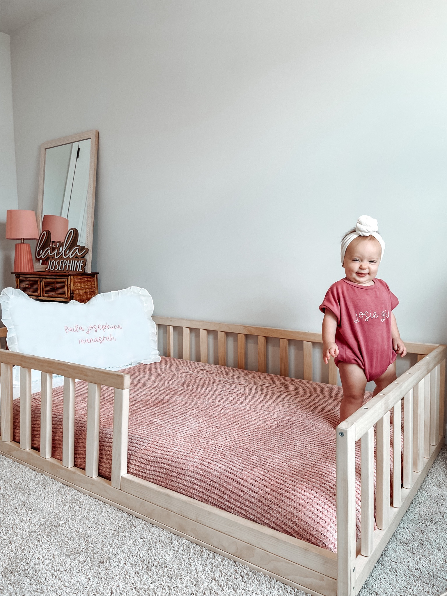 Montessori floor baby bed- perfect transition for toddlers from a crib. Our goal for the Montessori bed is to pave a path for our girl to learn basic independence skills and body autonomy. The link below is a very similar bed but with the gate. We got our bed on marketplace. I am sure the bed can be built with or without! 

#LTKkids #LTKbaby #LTKhome