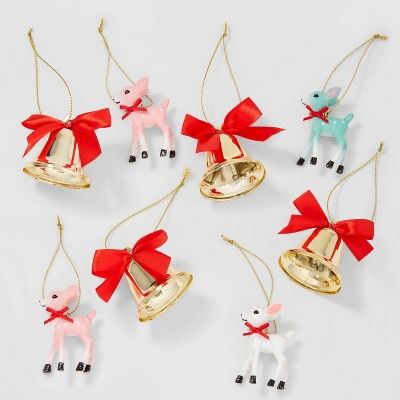 8ct Retro Deer & Metal Bell Christmas Tree Ornament Set - Wondershop™ | Target