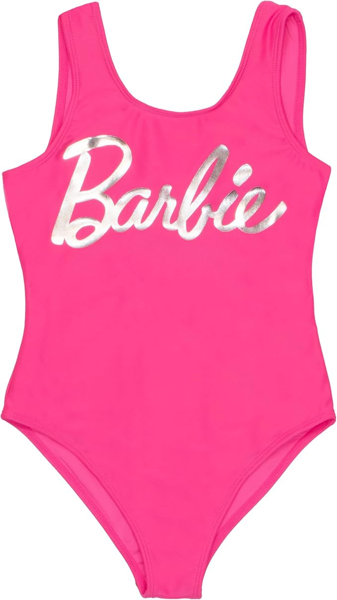 Barbie Logo Girls One Piece Swimsuit, Cross-Back Swimming Costume Swimwear for Kids | Amazon (US)