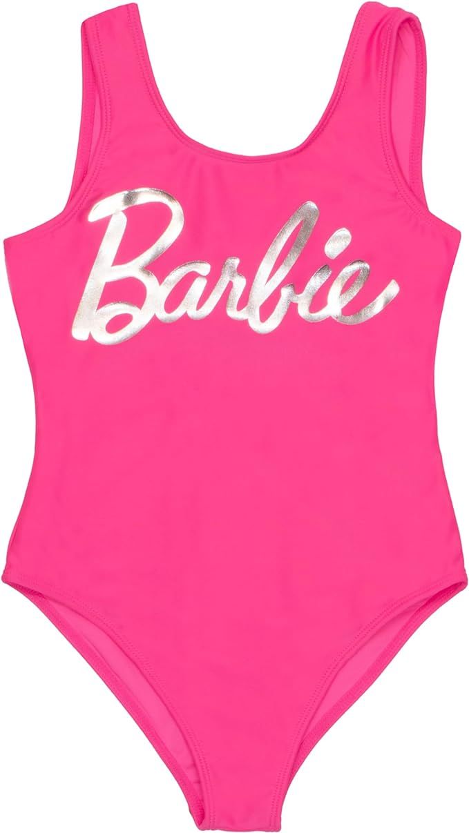 Barbie Logo Girls One Piece Swimsuit, Cross-Back Swimming Costume Swimwear for Kids | Amazon (US)