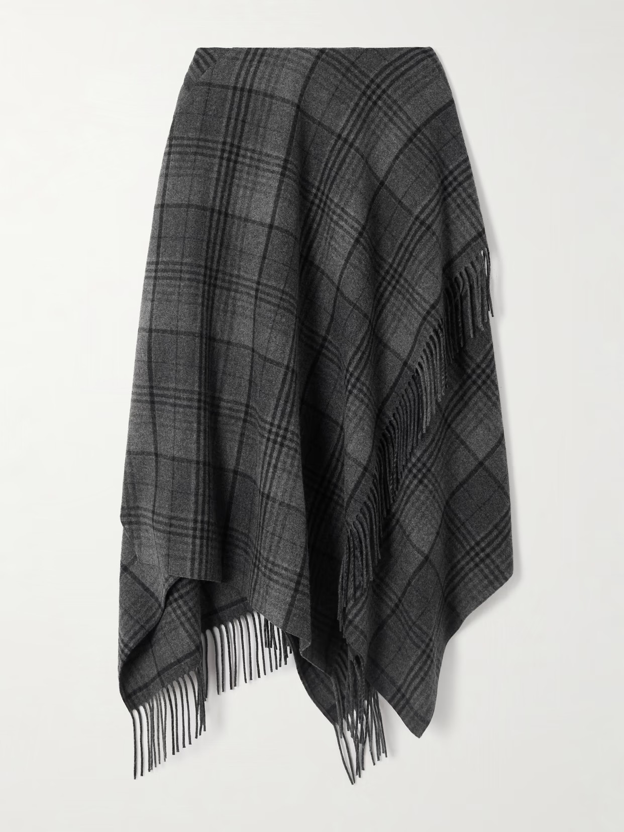 Ralph Lauren Collection - Hadiah Asymmetric Fringed Checked Wool Midi Skirt - Gray | NET-A-PORTER (US)