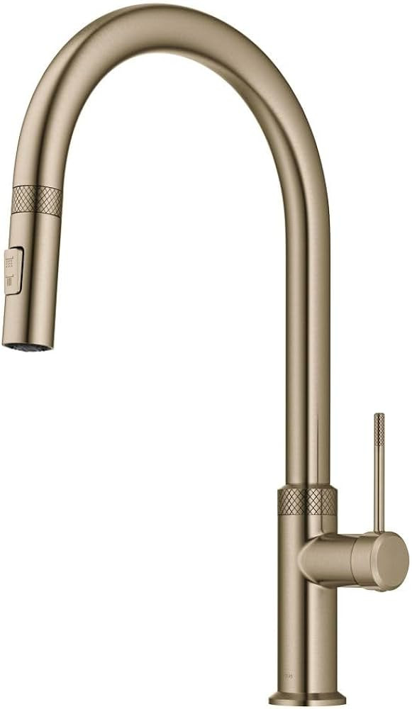 KRAUS Oletto Modern Industrial Pull-Down Single Handle Kitchen Faucet in Brushed Gold, KPF-2654BG | Amazon (US)