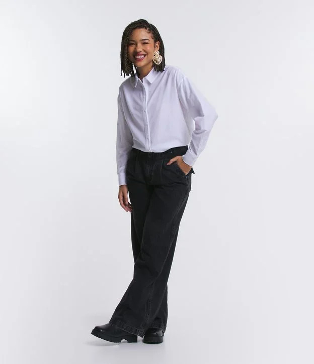 Camisa Alongada em Tricoline com Botões Frontais Branco | Renner (BR)