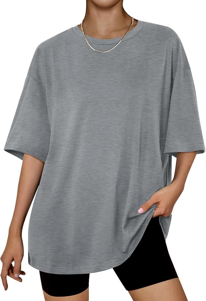 Trendy Queen Womens Oversized Summer T Shirts Fashion Workout Plus Size Tops Short Sleeve Beach V... | Amazon (US)