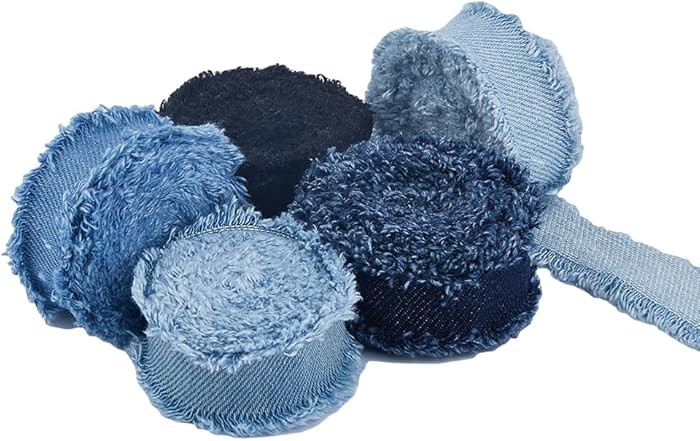 SUPERFINDINGS 5 Rolls 10 Yards Fringes Fabric Ribbon 0.98" Width Denim Ribbon Wrapping Frayed Cot... | Amazon (US)