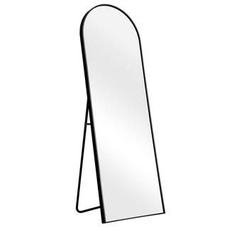 64 in. x 21 in. Modern Arched Metal Framed Black Full Length Floor Standing Mirror | The Home Depot