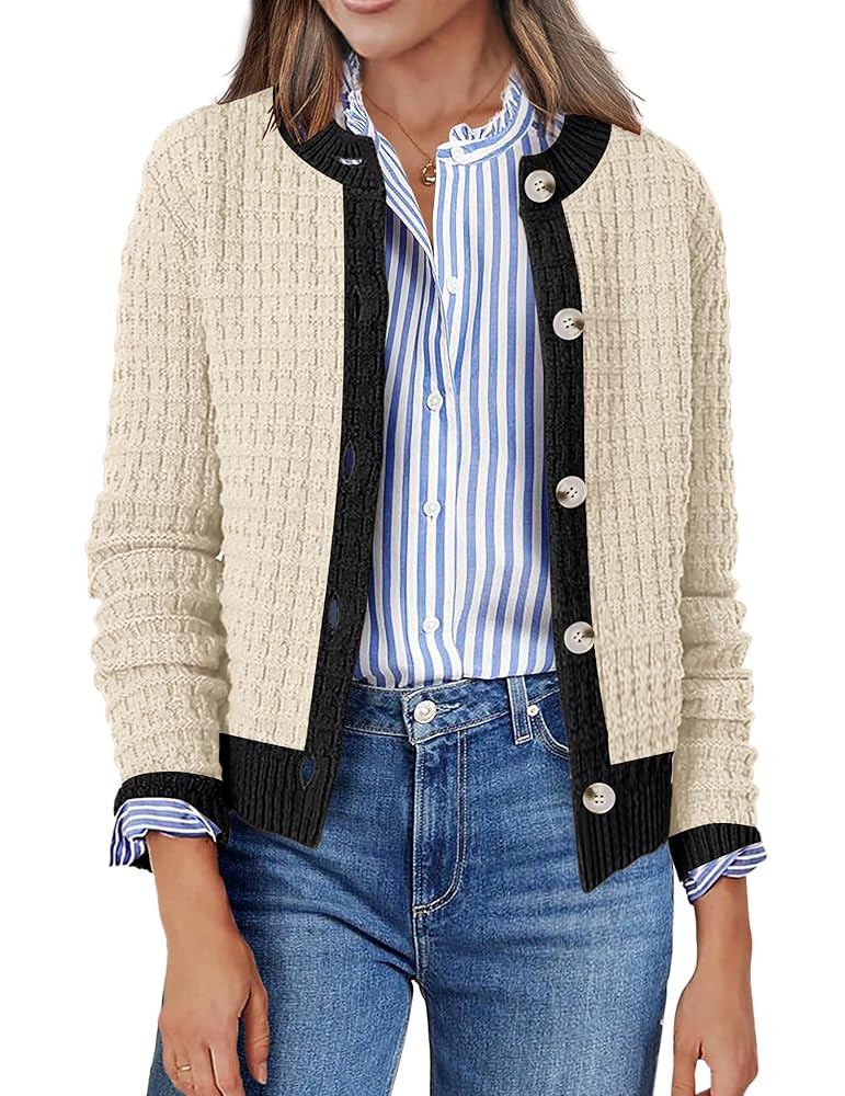 Zeagoo Women's 2025 Cardigan Sweaters Button Down Crew Neck Open Front Long Sleeve Knit Cropped J... | Amazon (US)