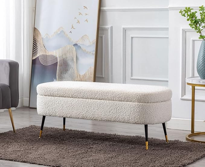 Shunzhi Sherpa Storage Bench for Bedroom White Fur Entryway Bench Ottoman Upholstered Faux Fur Be... | Amazon (US)