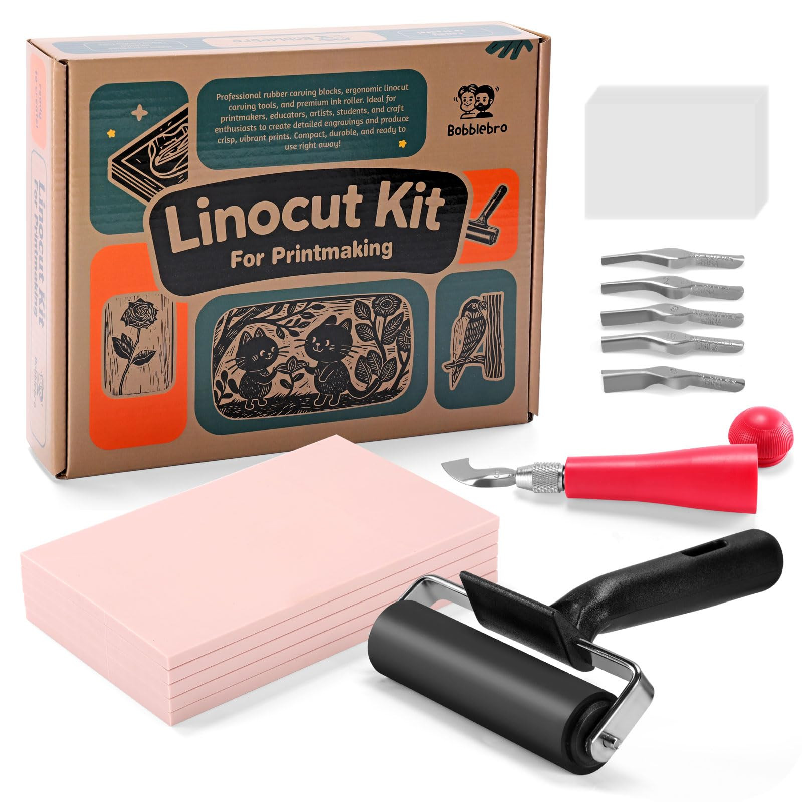 Linocut Kit for Printmaking with 5PCS 4"x6" Soft Rubber Linoleum Blocks, Brayer & Carving Tools ... | Amazon (US)