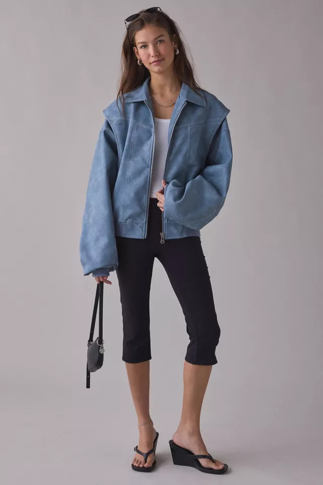 Lioness Vista Slate Faux Suede Oversized Bomber Jacket in Slate, Women's at Urban Outfitters | Urban Outfitters (US and RoW)