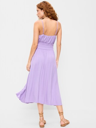 Fit & Flare Jersey Smocked-Waist Midi Dress | Old Navy (US)