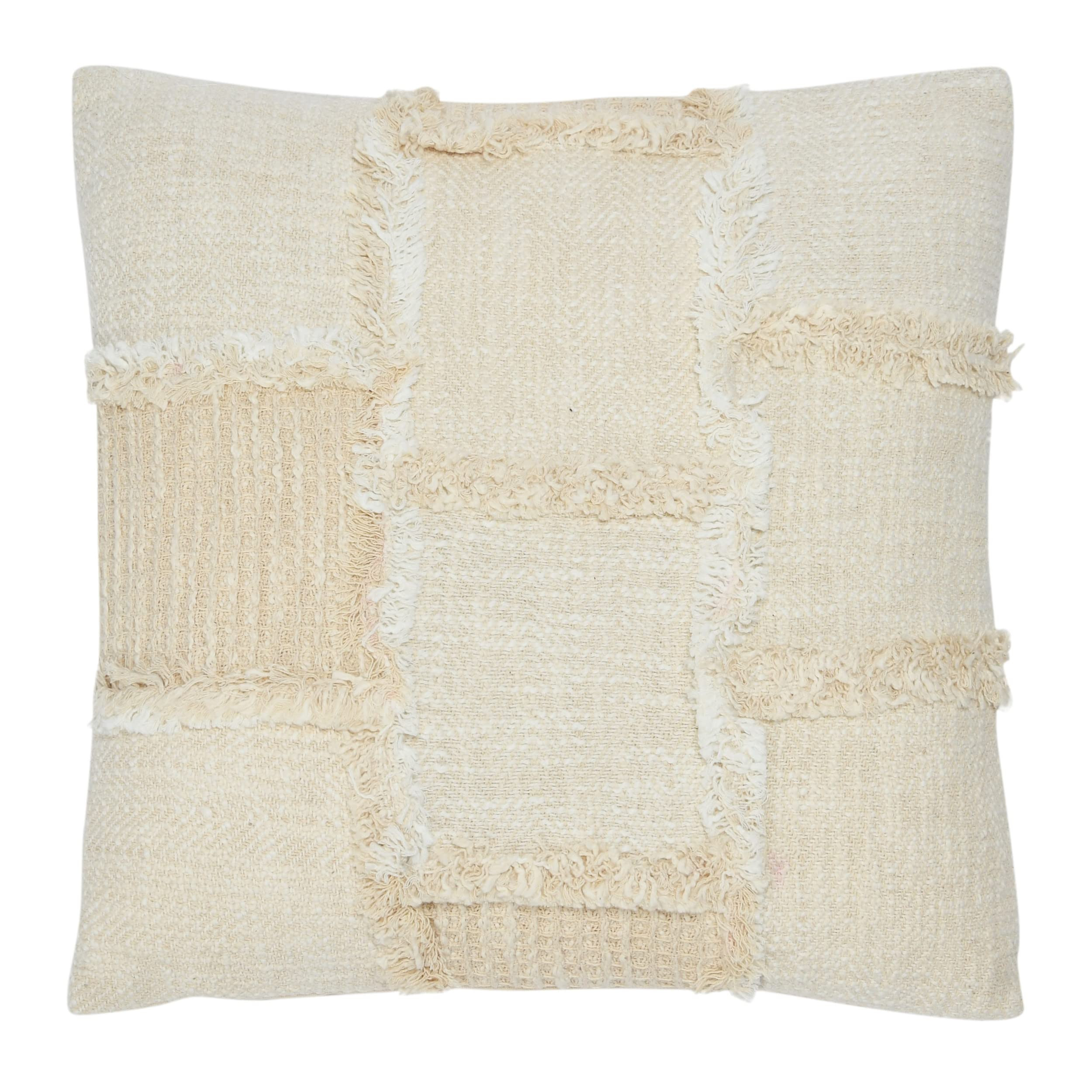 Creative Co-Op Woven Cotton and Wool Patchwork Pillow with Frayed Edges | Amazon (US)