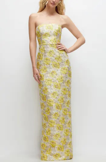 Golden Metallic Jacquard Strapless Column Gown | Nordstrom