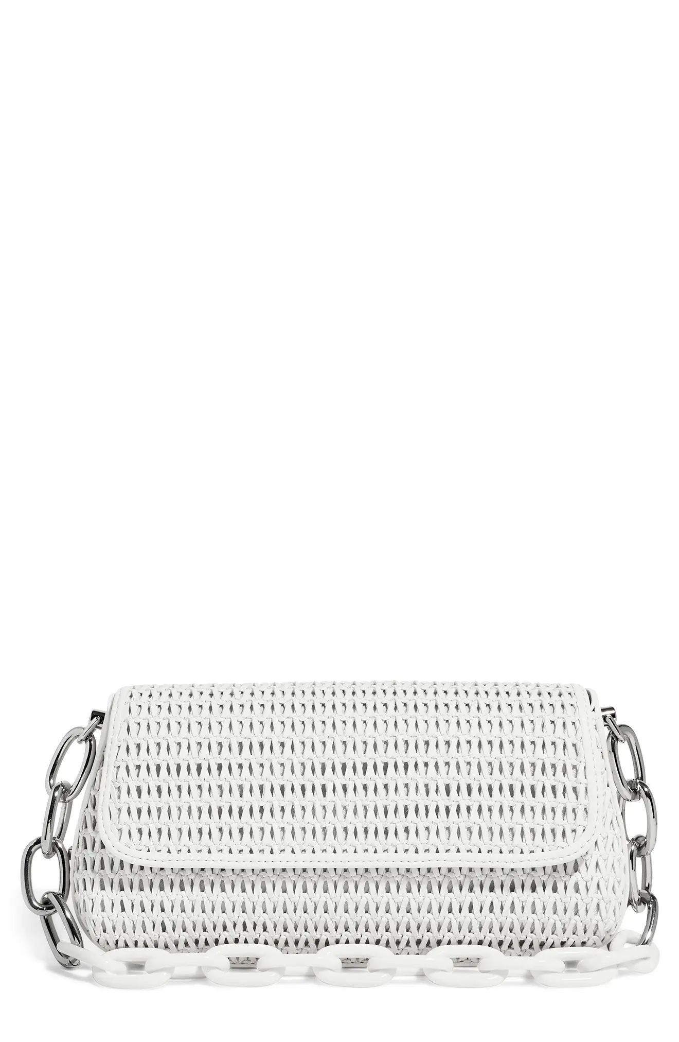 HOUSE OF WANT We Fashion Vegan Leather Chain Strap Shoulder Bag in White Woven at Nordstrom | Nordstrom