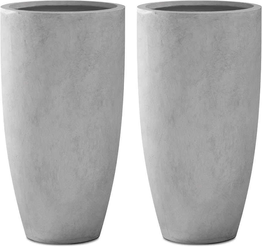 Kante 23.6" H Natural Concrete Tall Planters (Set of 2), Large Outdoor Indoor Decorative Plant Po... | Amazon (US)