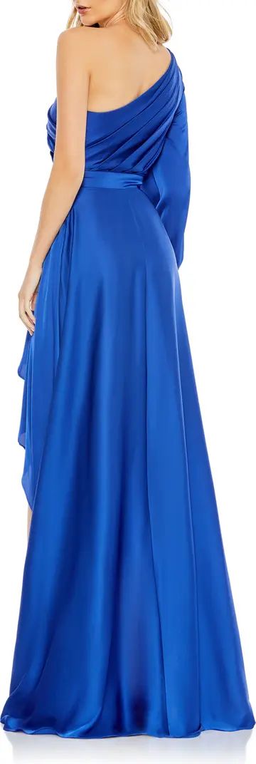 One-Shoulder Long Sleeve Satin High/Low Gown | Nordstrom