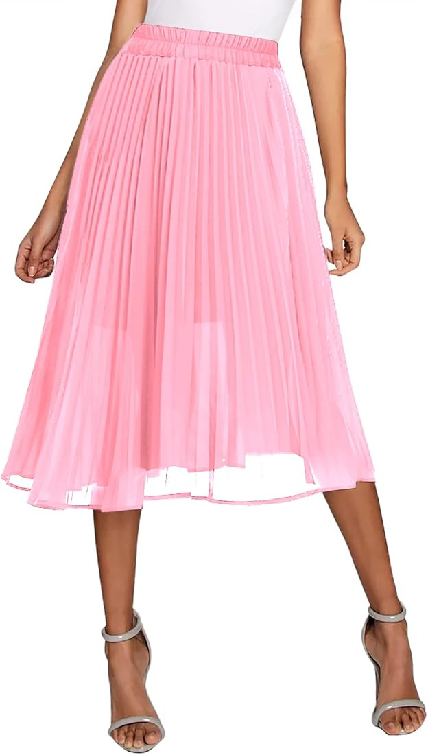 Urban CoCo Women's Elastic High Wasit Pleated Skirt Woven Casual Midi Swing Skirt | Amazon (US)