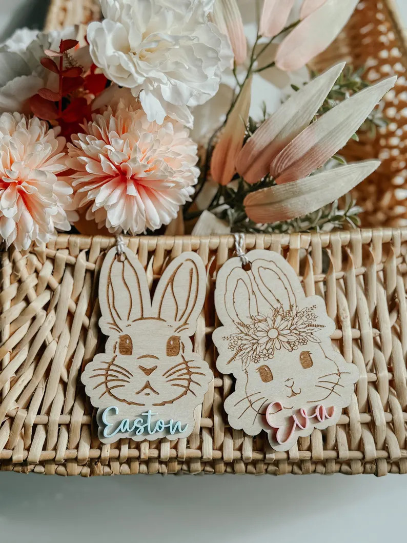 Easter Tags | Easter Name Tags | Easter Basket | Easter Decor | Name Tag | Engraved Name | Wooden... | Etsy (US)