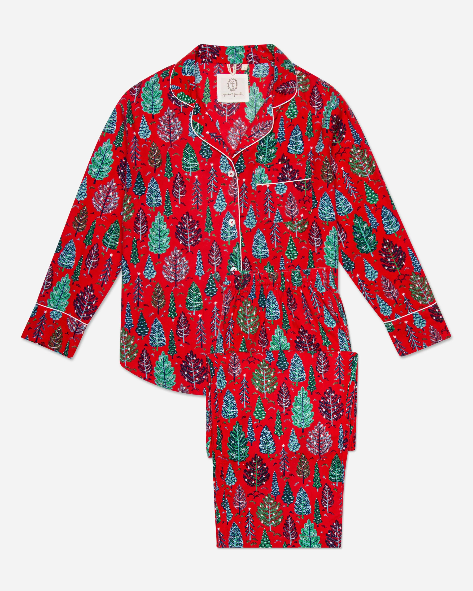 Twinkling Trees - Flannel Long Sleep Set - Ruby | Printfresh