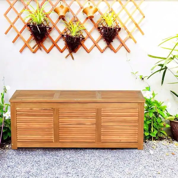 47 Gallon Acacia Wood Deck Box Garden Backyard Storage Bench | Bed Bath & Beyond