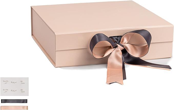 SKETCHGROUP Luxury Gift Box with 2 Satin Ribbon and Magnetic Closure (8.58W x 8.07L x 2.36H, Pale... | Amazon (US)