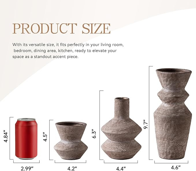 Ceramic Vase Home Table Decor - Brown Flower Vase Set of 3 Living Room Kitchen Decorations Farmho... | Amazon (US)