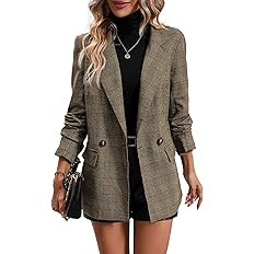 Mina Self 2025 Women's Plaid Houndstooth Blazer Jacket - Fully Lined Business Casual Office Suit ... | Amazon (US)