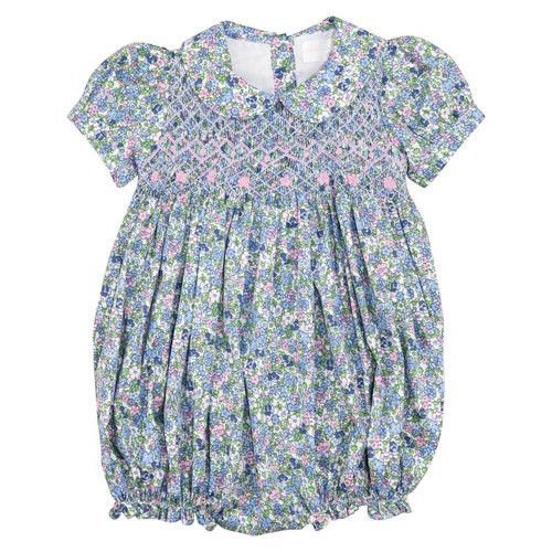 Blue Liberty Floral Smocked Bubble | Cecil and Lou