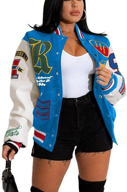 VOIKERDR Varsity Jacket Women Button Print Casual Jacket Spring Lightweight Jacket Sweatshirt Coa... | Amazon (US)