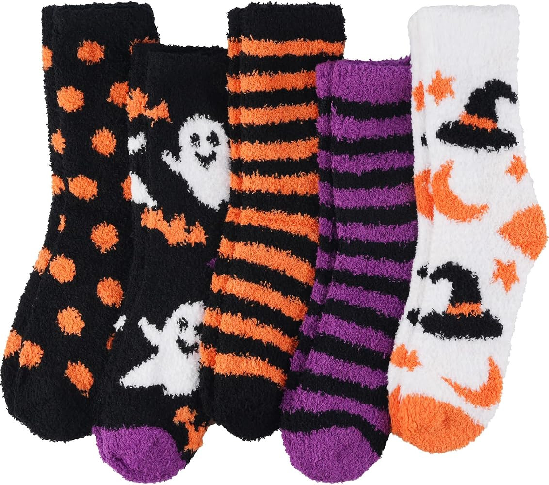Fuzzy Socks for Women, Fluffy Cozy Winter Slipper Socks 5 Pairs | Amazon (US)