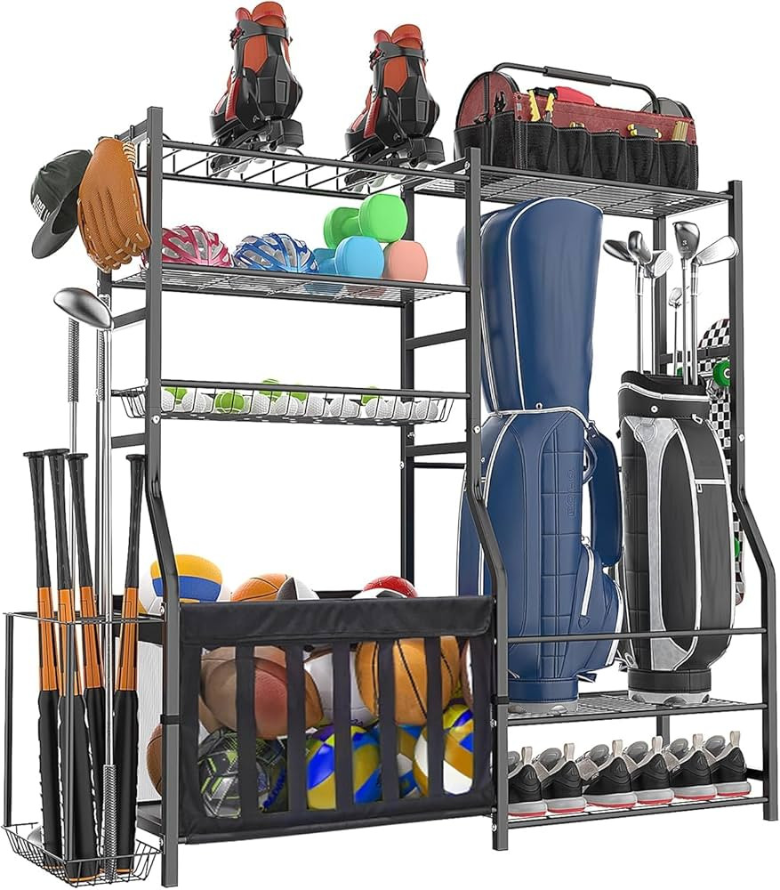 Garage Sports Equipment Organizer, Strong Load Bearing Golf Bag Organizer, Multi Use Golf Ball Ra... | Amazon (US)