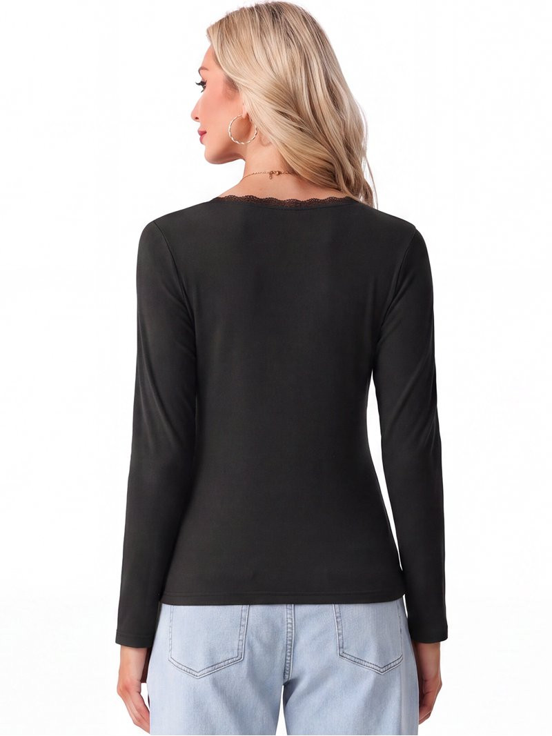 Cueply Womens Thermal Tops Long Sleeve Lace V Neck Base Layer Slim Fit | Soft Basic Undershirt, L... | Walmart (US)