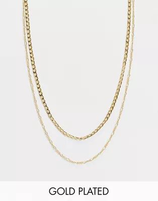 Orelia mutlirow necklace in figaro and flat curb gold plate | ASOS (Global)