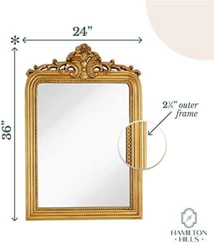 Hamilton Hills Top Gold Baroque Wall Mirror | Rich Old World Feel Framed Beveled Elegant Glass Mirro | Amazon (US)