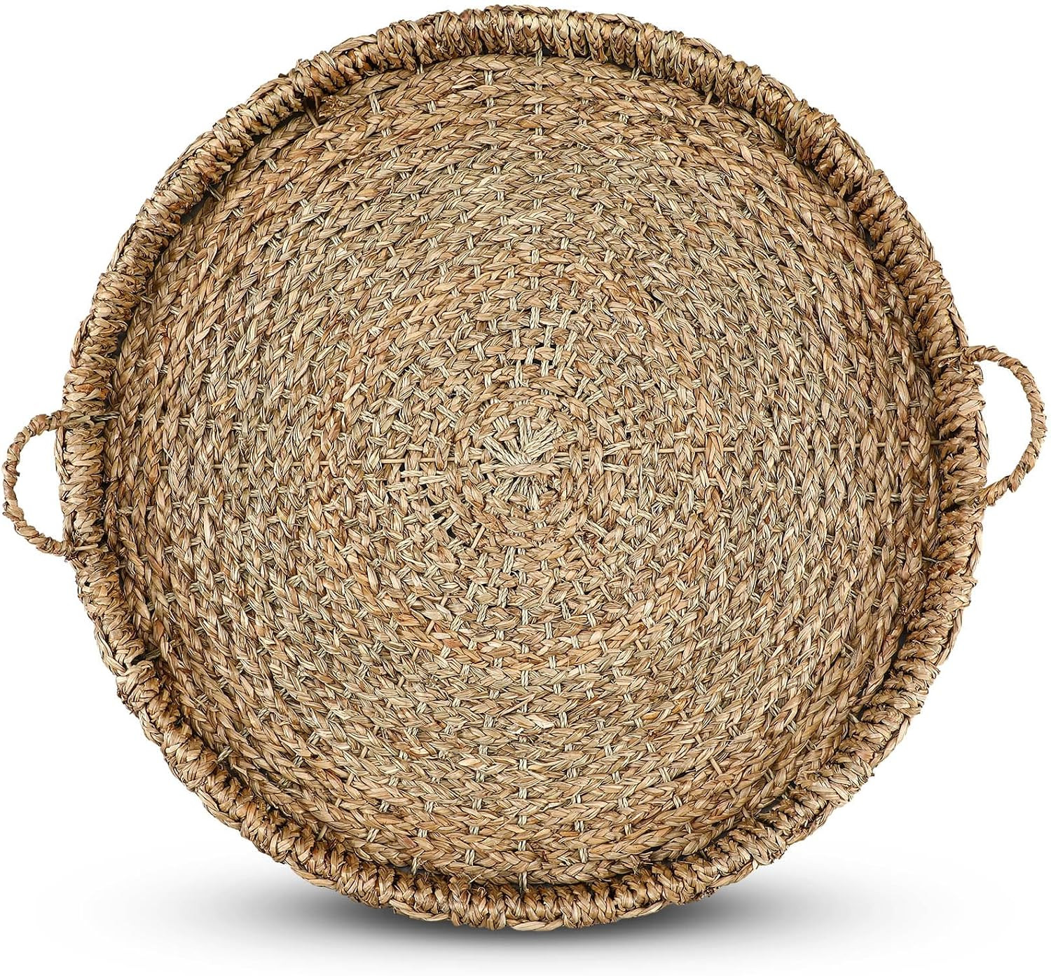 Large 27.6 Inches Rattan Round Serving Tray with Handles Round Braided Bankuan Basket with Handle... | Amazon (US)