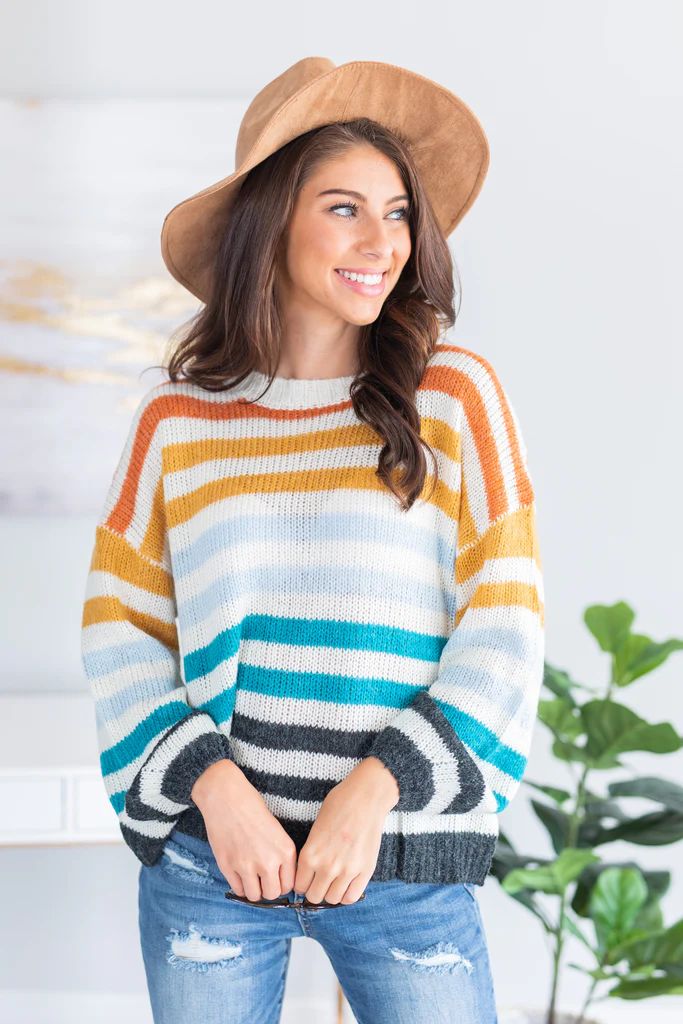 Turn To You Ivory Multicolored Striped Sweater | The Mint Julep Boutique