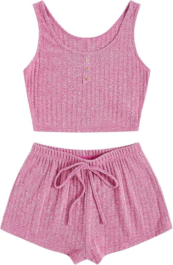 SOLY HUX Women's Button Front Ribbed Knit Tank Top and Shorts Pajama Set Sleepwear Lounge Sets | Amazon (US)