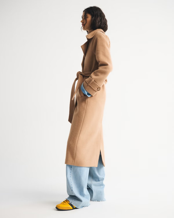 A&F Carrie Wool-Blend Trench Coat | Abercrombie & Fitch (US)