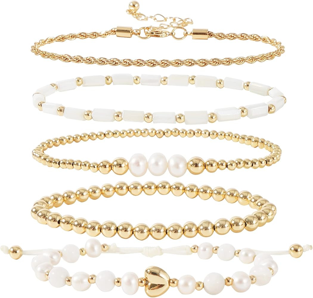 Multilayer Colorful Gold Beaded Stackable Bracelets For Women Set Bohemia Heart Charm Strand Brac... | Amazon (US)